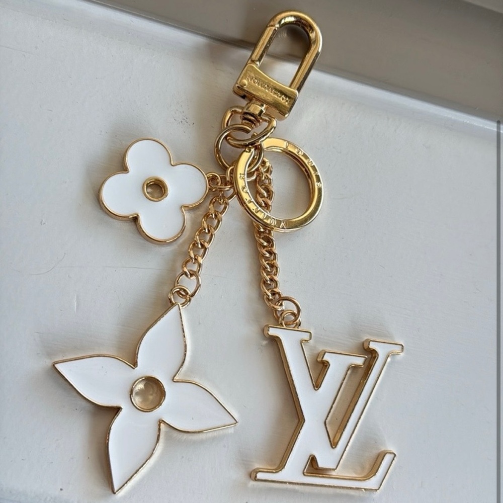 Fashion Inspired White and Gold Keychain/ Bag Charm